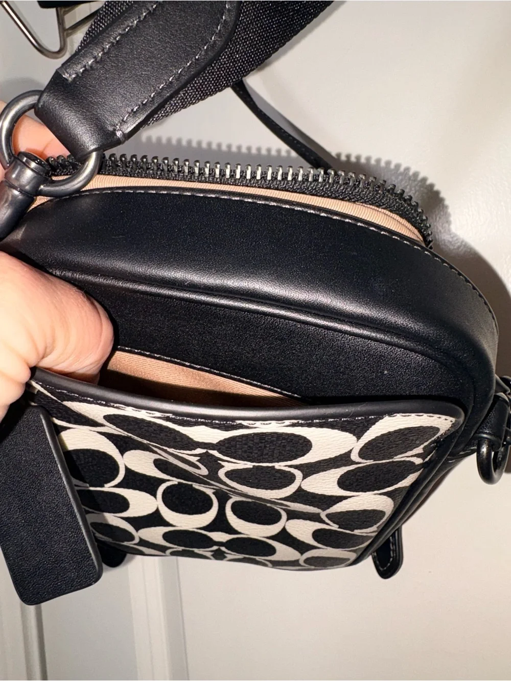 Coach Stanton Crossbody Bag Signature Canvas Black White